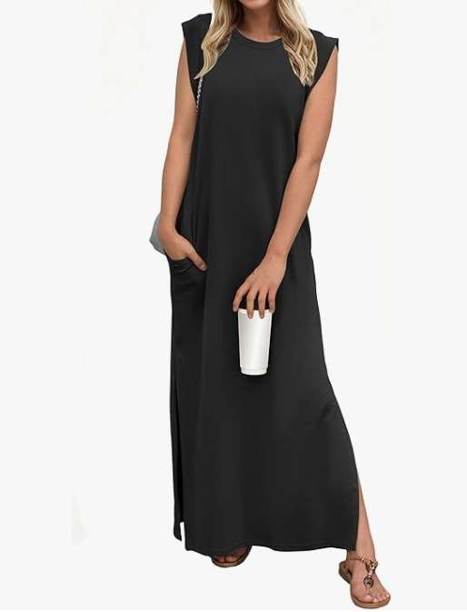Sleeveless Maxi Dress with Side Slits - S, Black image
