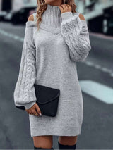 Oversized Cold-Shoulder Knit Sweater Dress - L, Grey image