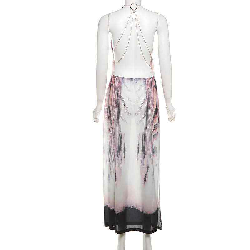 Elegant Tie-Dye Maxi Dress with Halter Neck image 6