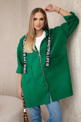 Oversized Hoodie Coat with Text Detail - S, Green image