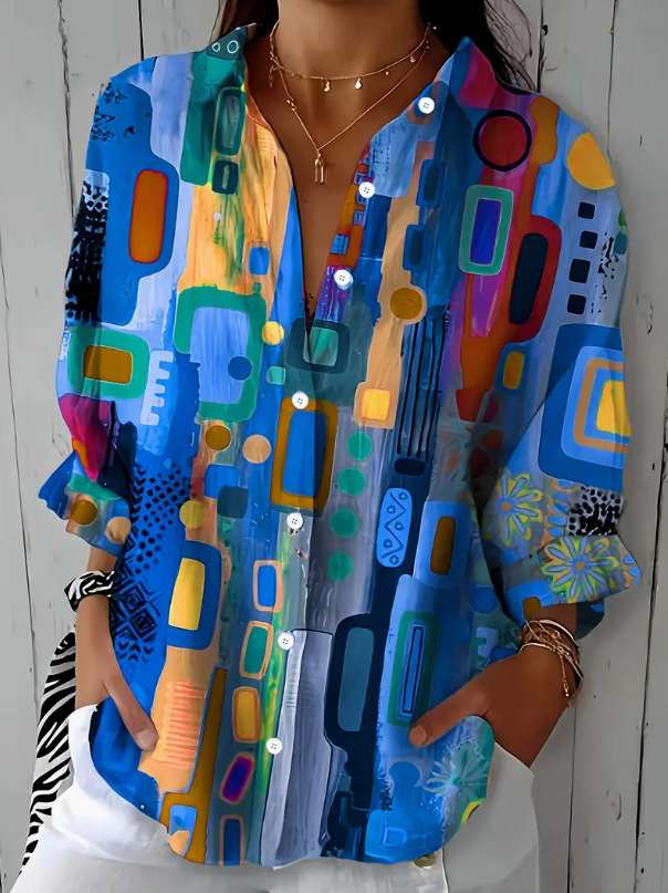 Vibrant Abstract Pattern Button-Up Shirt - M, Blue image