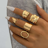 Set Of 5 Adjustable Finger Rings - Free Size, Gold image