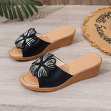 Slip-On Wedge Sandals with Butterfly Embellishment