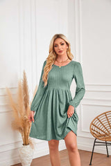 Long-sleeved Solid round neck Dress - S, Summer Green image