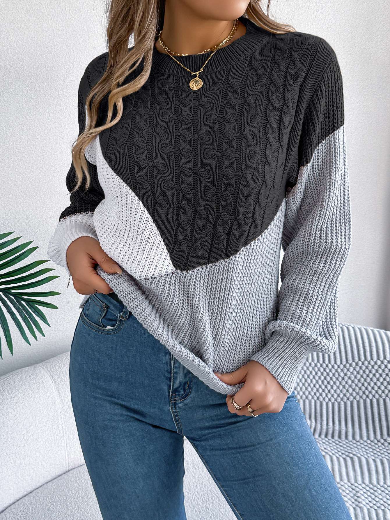 Knit Long Sleeve Pullover Sweater - XL, Black image
