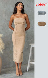 Strapless Bodycon Midi Dress - M, Leopard Beige image