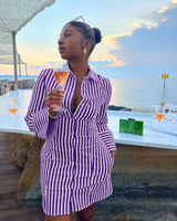 Striped Button Down Shirt Dress - XL, Multi Purple image