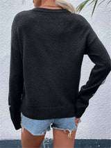 Casual Winter Top with White Star Pattern - M, Black image