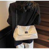 Flap Shoulder Bag with Chain Strap - Free Size, White image