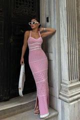 Crochet-Design Maxi Dress with Slit image 1