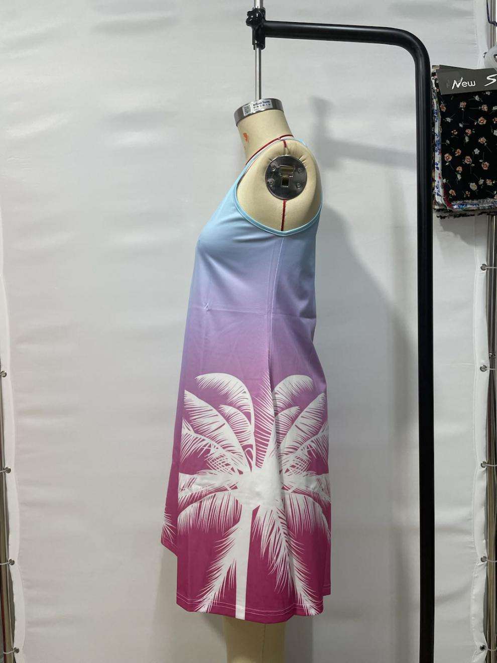 Colorful Gradient Palm Print Sleeveless Dress image 2