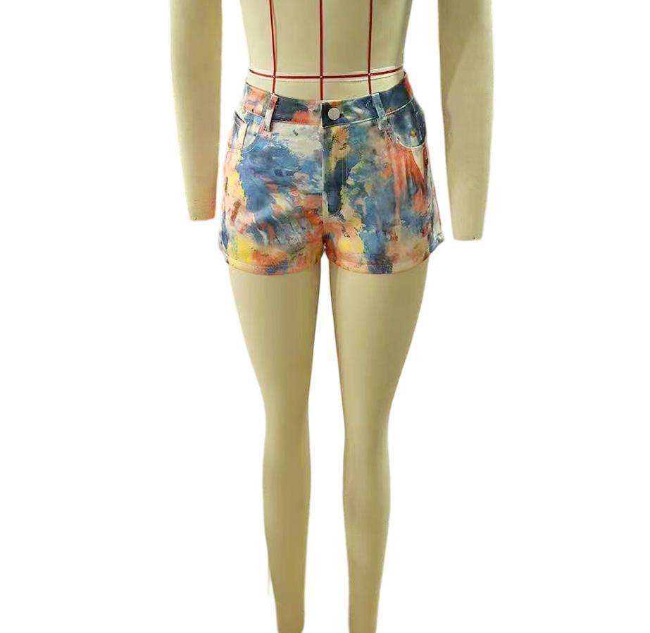 Multicolor Abstract Print High-Waist Shorts image 5