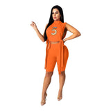 Sporty Chic Crop Top & Biker Shorts Set - M, Orange image