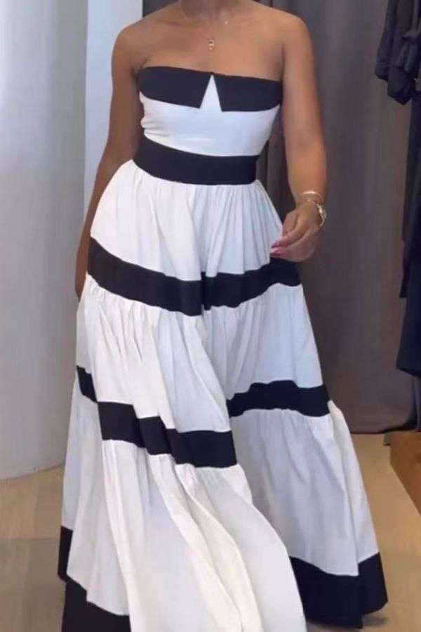 Strapless Striped Maxi Dress image 0
