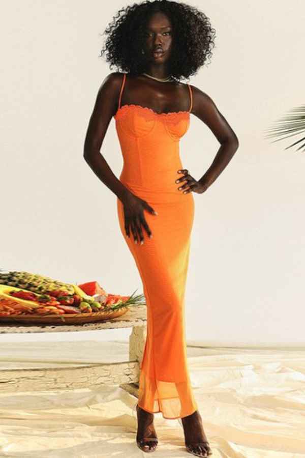 Sexy Lace Patched Mesh Layered Sleeveless Maxi Dress image 2