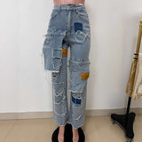 Distressed Patchwork Wide-Leg Ripped Jeans image 4
