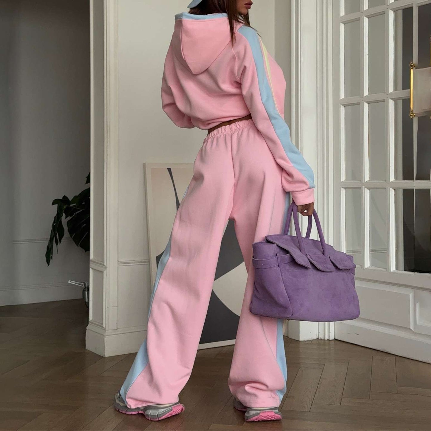 Colorblock Tracksuit with Cropped Hoodie image 5