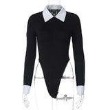 Long Sleeve Doll Collar Keyhole Back Bodysuit Top image 2