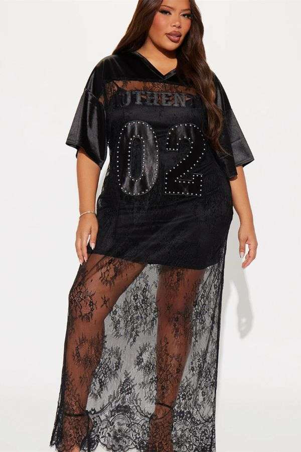 Sheer Lace Jersey Dress image 0