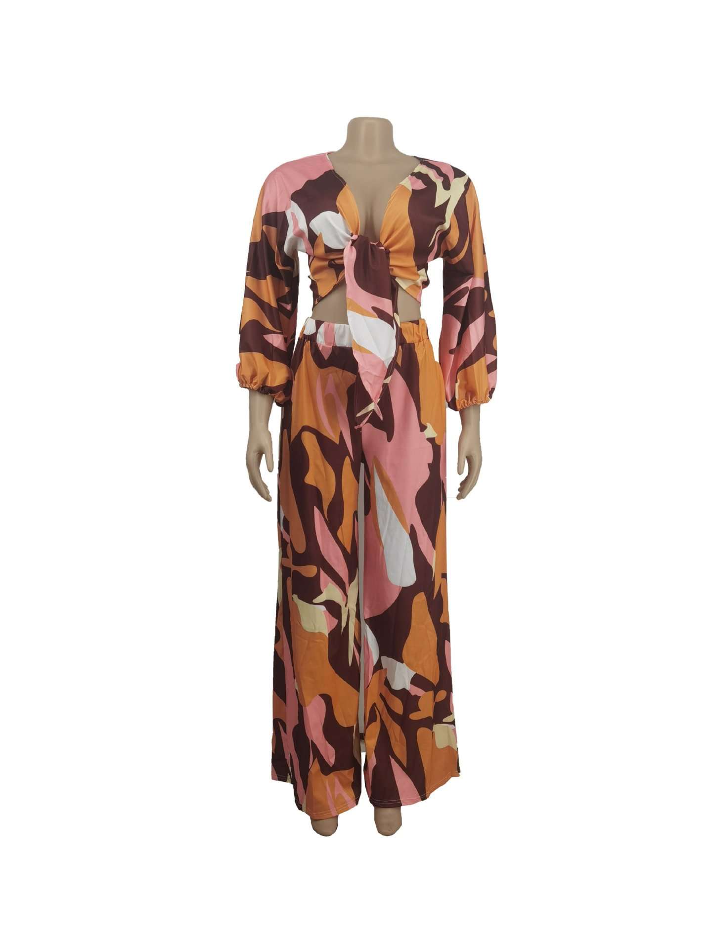 Printed strappy lantern sleeve loose casual set image 4