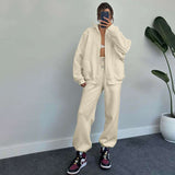 Hooded Loose Fit Sweatshirt & Joggers - M, Cream Beige image