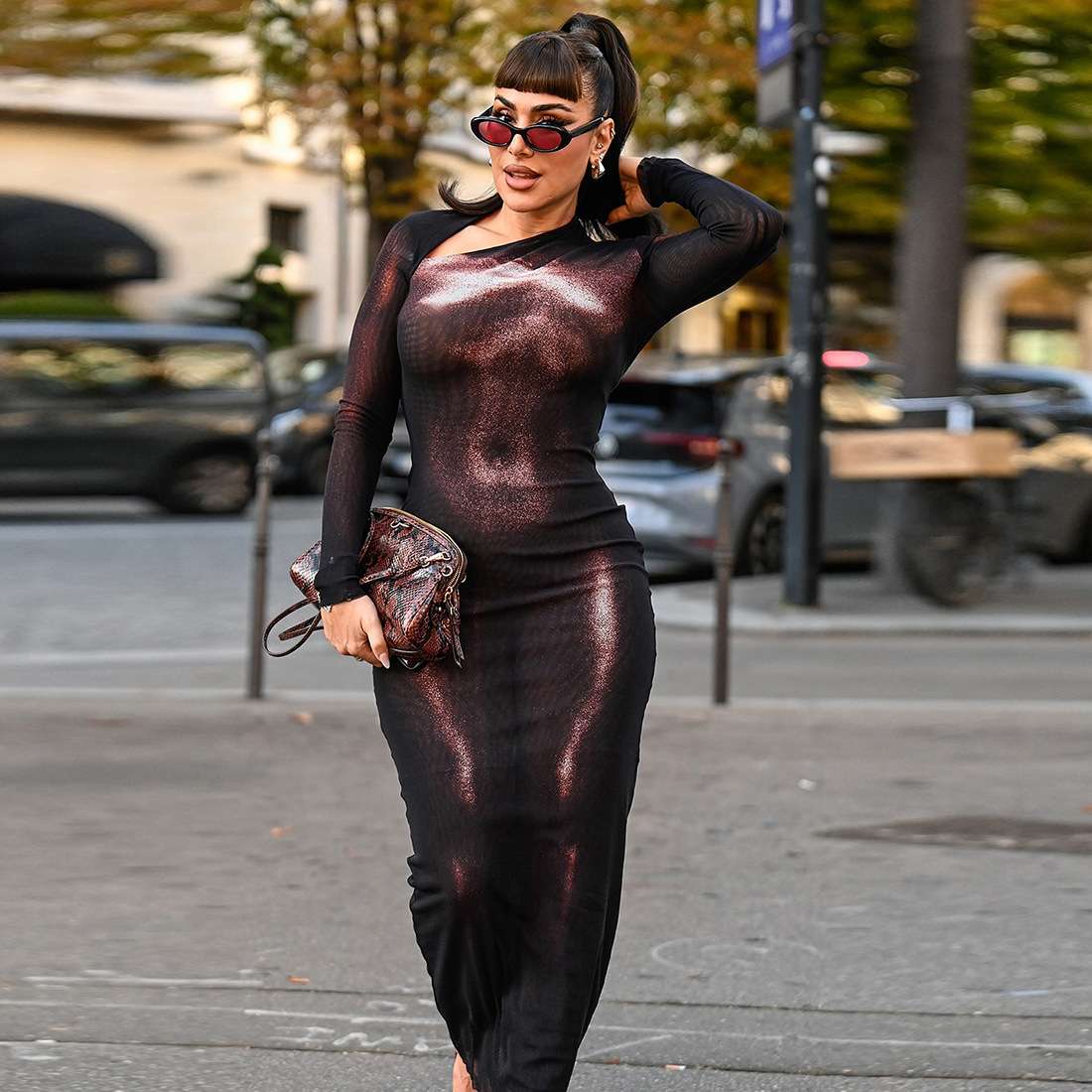 Metallic Long-Sleeve Bodycon Dress image 1