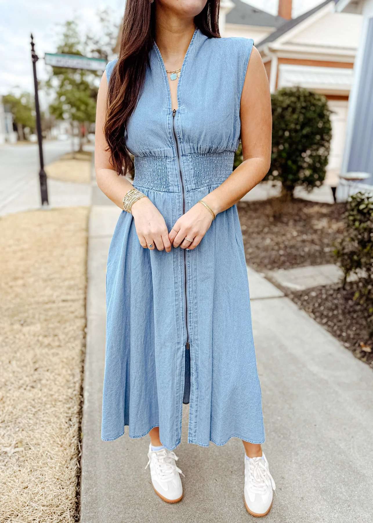 Midi Dress with Front Zipper - S, Light Blue image