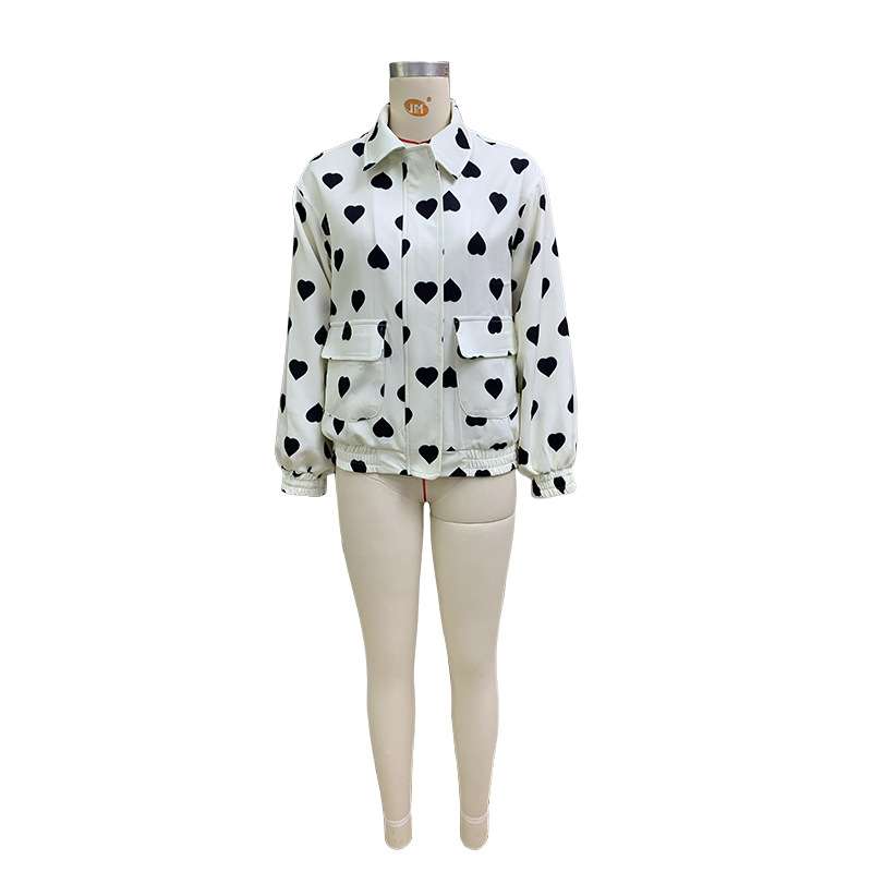 White Heart Pattern Casual Jacket image 2
