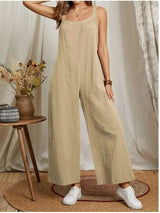 Wide-Leg Sleeveless Jumpsuit - M, Beige image