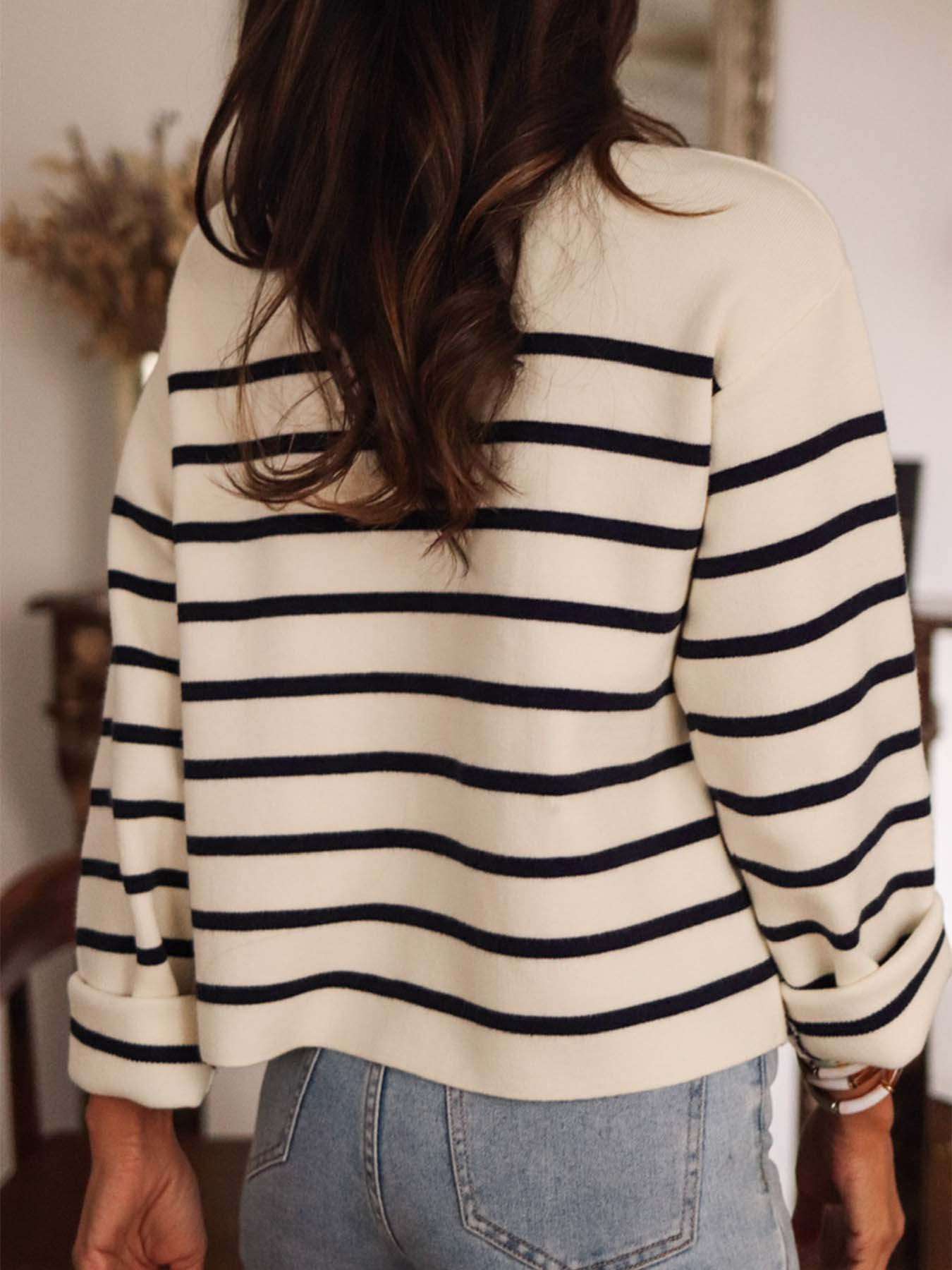 Classic Striped Button-Up Sweater image 3