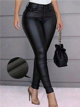Skinny Jeans High Waist  Pants PU Leather - M, Black image