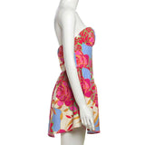 Colorful Floral Strapless Summer Dress image 4