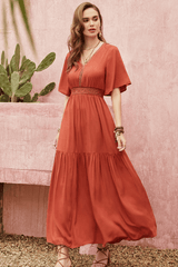 Pearl Chiffon A-Line V-Neck Half Sleeve Dress image 4