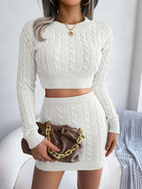 Cable knit top and skirt set - S, White image