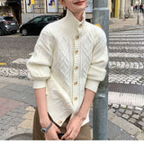 Cable Knit Turtleneck Cardigan - Free Size, Cream Beige image