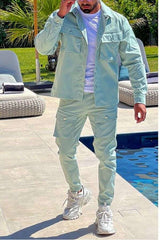 Solid Long Sleeve Jacket Drawstring Pants Set image 0