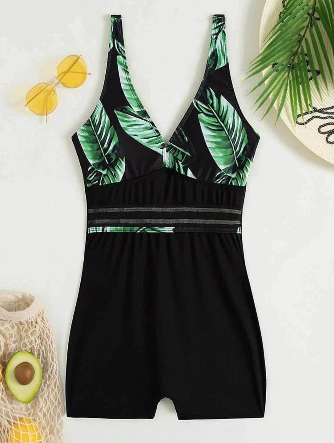 Tropical Leaf Print Sleeveless Jumpsuit image 1