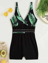 Tropical Leaf Print Sleeveless Jumpsuit image 1