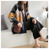 Geometric Pattern Oversized Cardigan - Free Size, Blue image