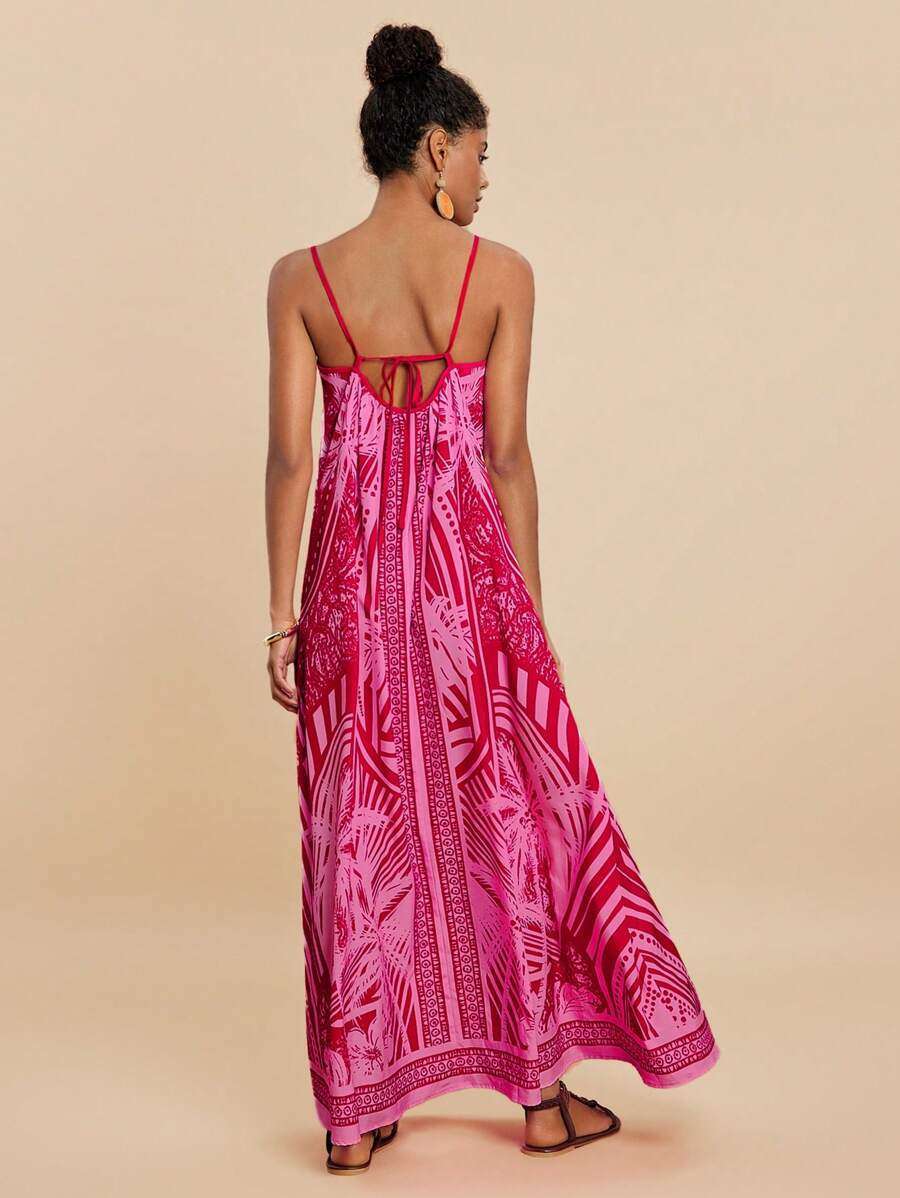 Tropical Print Maxi Dress with Spaghetti Straps image 5