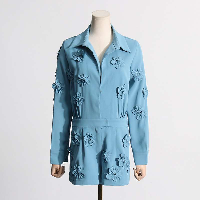 3D Floral Design Collared Romper image 1