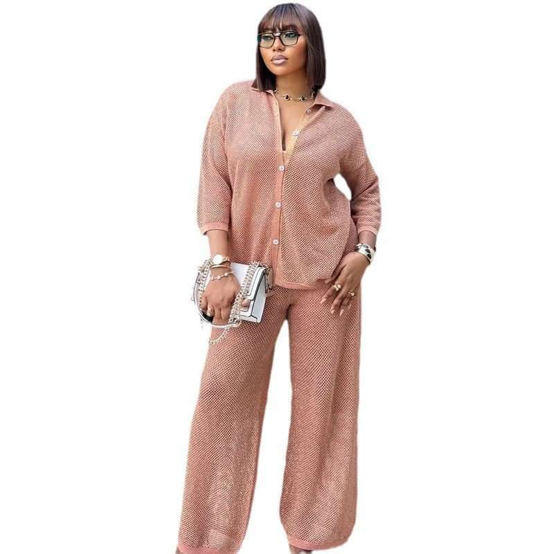 Loose Long Sleeve 2 Piece Set - XL, Nude Pink image