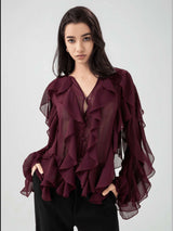 Elegant Ruffled Sheer Blouse image 3