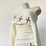 Studded Cross Off-Shoulder Knit Lounge Set image 3