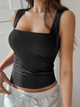 Sleeveless Square Neck Top - S, Black image