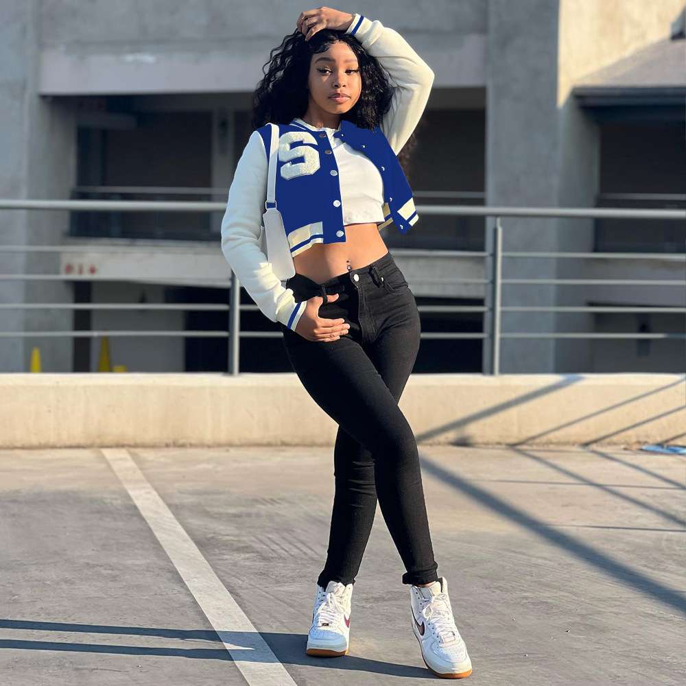 Varsity Vibes Cropped Jacket - S, Blue image