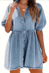 Puff Sleeve Button-Down Mini Dress image 0