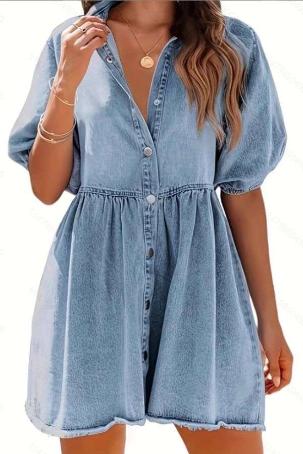 Puff Sleeve Button-Down Mini Dress image 0