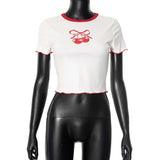 Cherry Embroidered Ringer Crop Top image 4