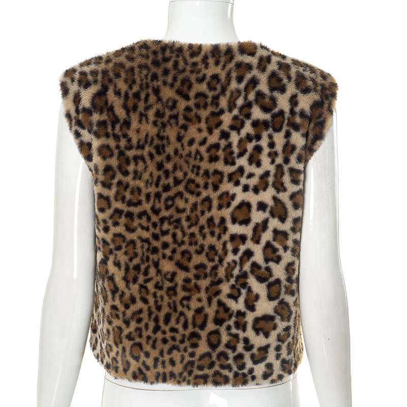 Leopard Print V-neck Loose Vest Jacket image 6